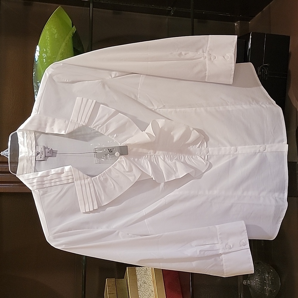 WORTHINGTON | Ruffle Scoop Neck White Blouse
